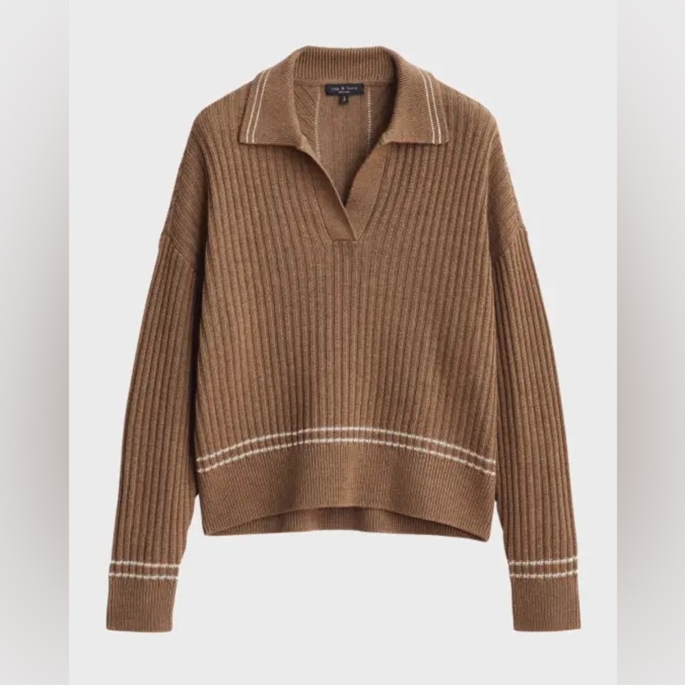 Rag & Bone Monti V-Neck Polo Extra Fine Merino Wool Long Sleeve Sweater Size S - Picture 10 of 12